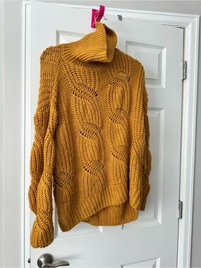 Kensie Mustard Cable Knit Turtleneck Sweater
